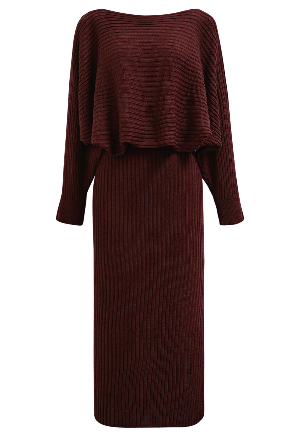 Two-Way Wear Crisscross Knit Top and Skirt Set in Burgundy