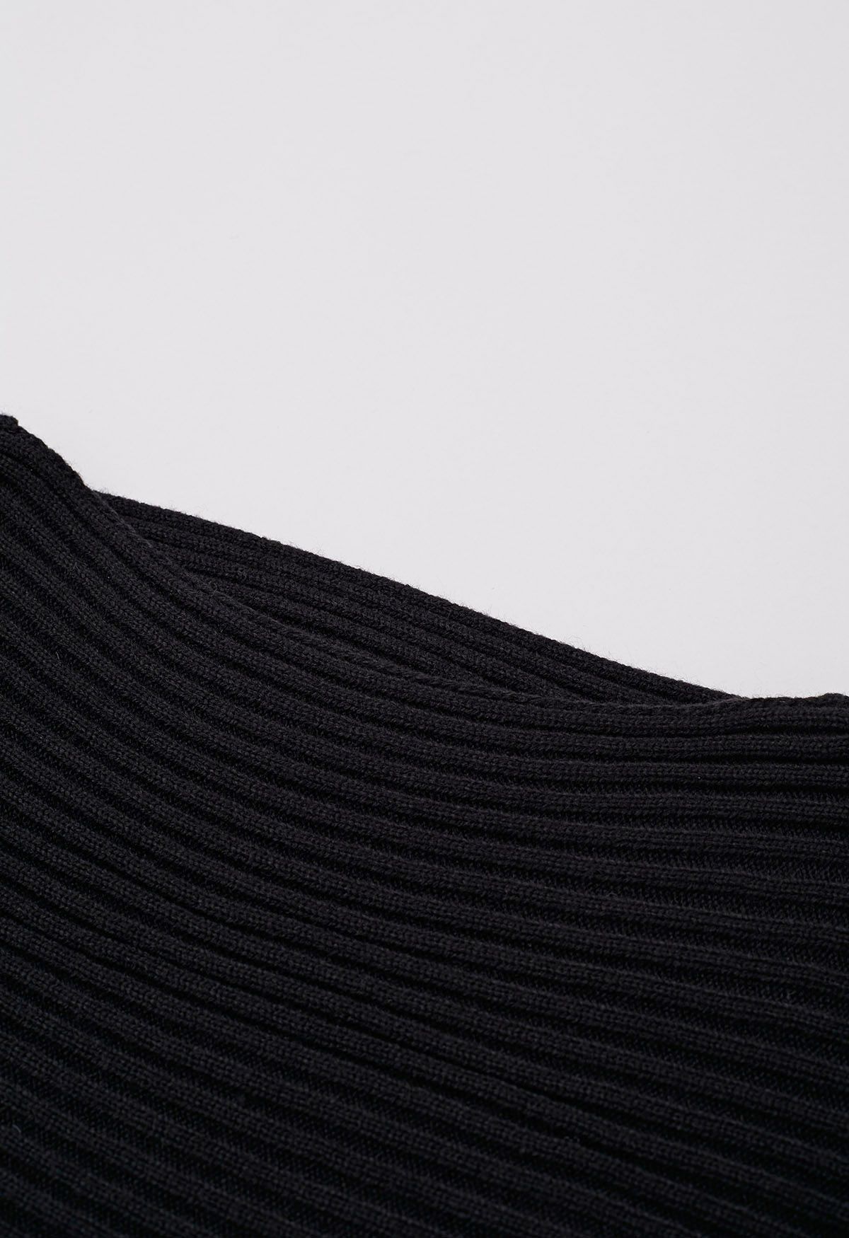 Boat Neck Ribbed Knit Top and Skirt Set in Black