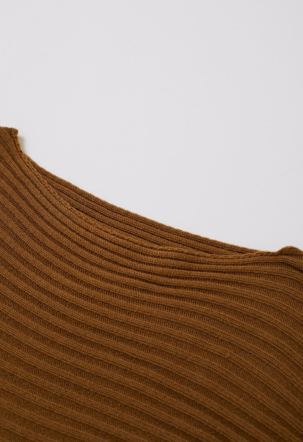 Boat Neck Ribbed Knit Top and Skirt Set in Caramel