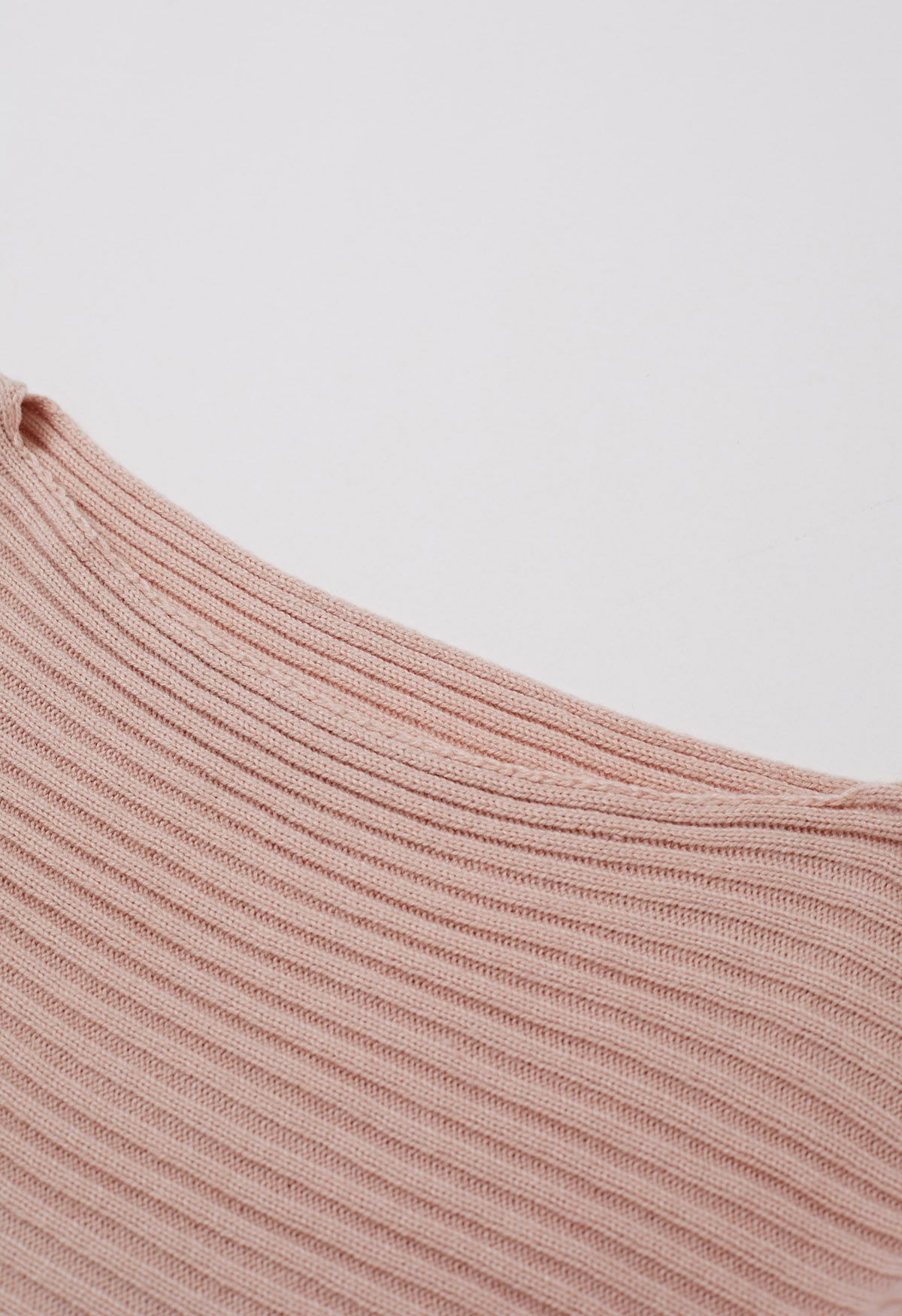 Boat Neck Ribbed Knit Top and Skirt Set in Pink