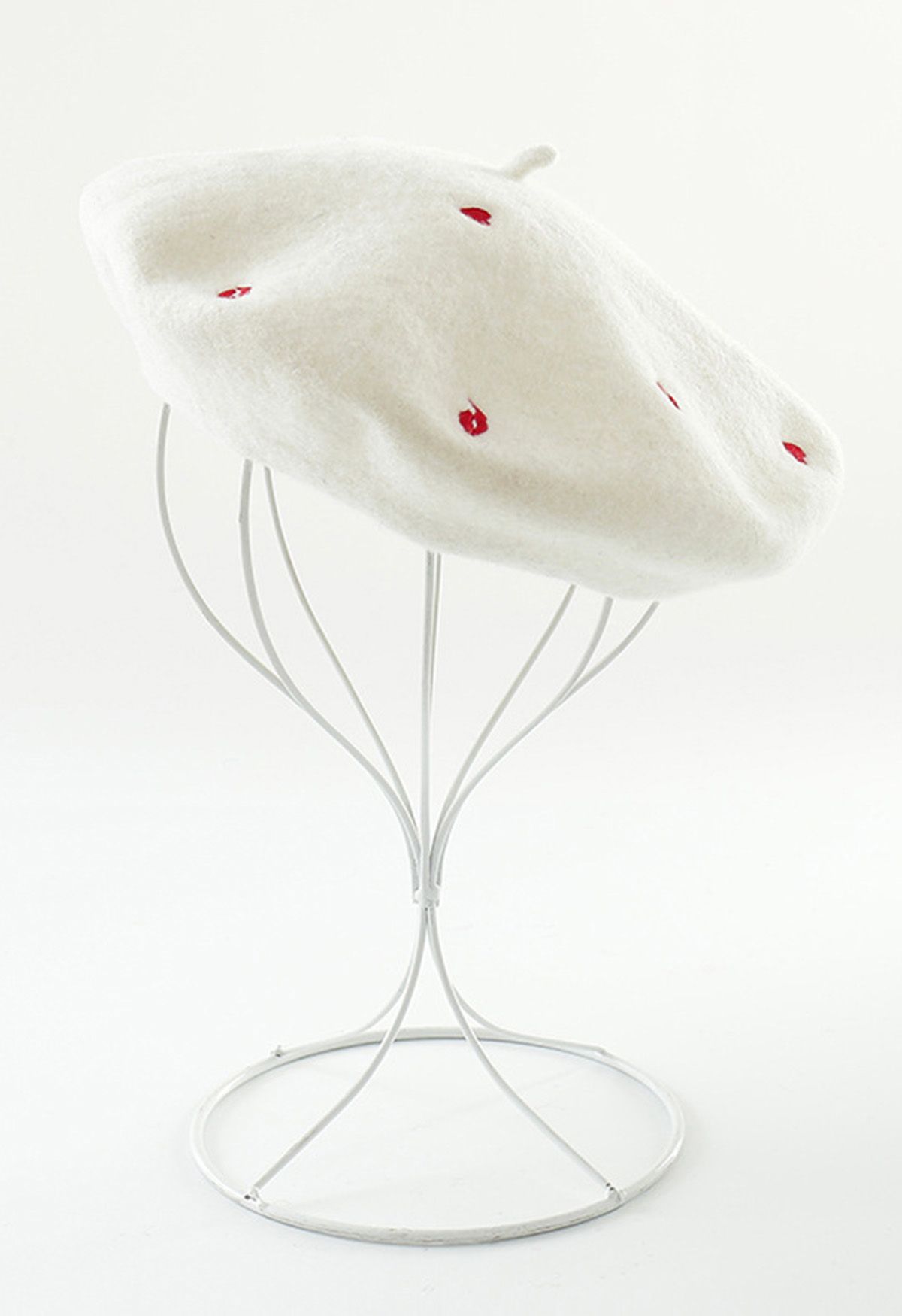 Lips and Hearts Wool-Blend Beret in White