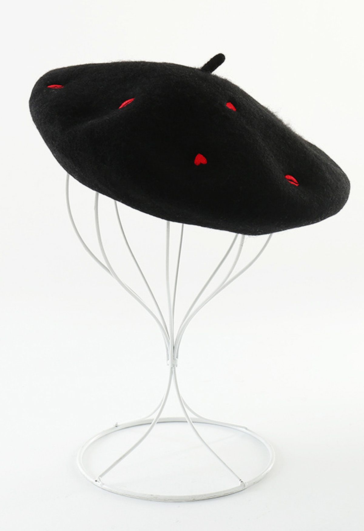 Lips and Hearts Wool-Blend Beret in Black