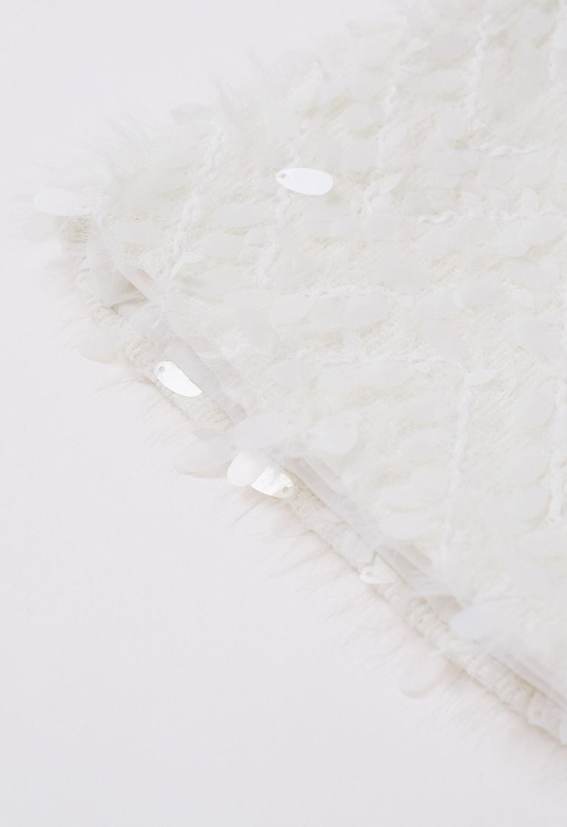 Petal Sequin Embellished Fuzzy Mini Bud Skirt