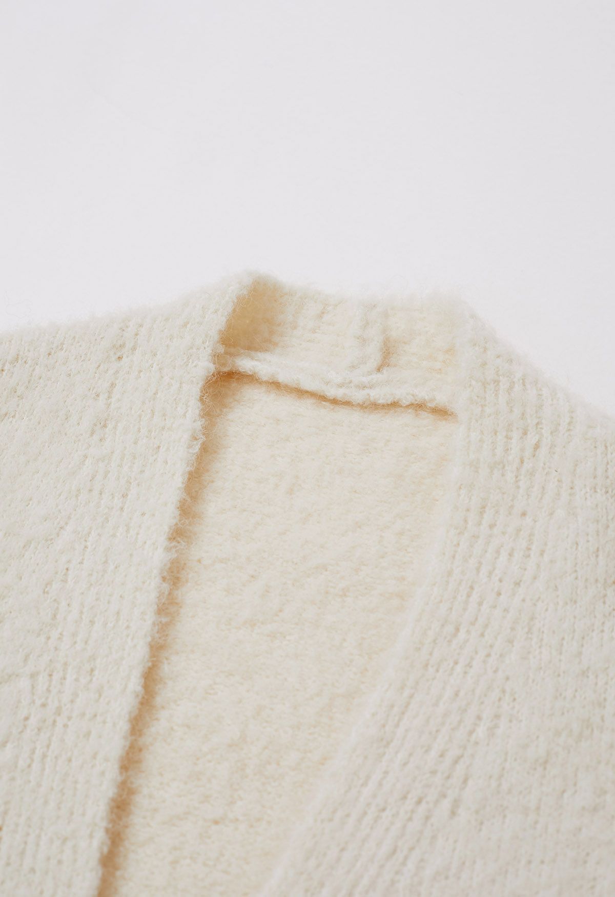 Mix-Knit Fuzzy Longline Cardigan in Cream