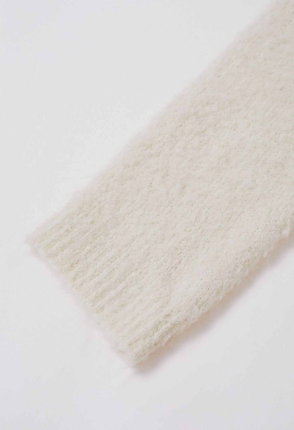 Mix-Knit Fuzzy Longline Cardigan in Cream