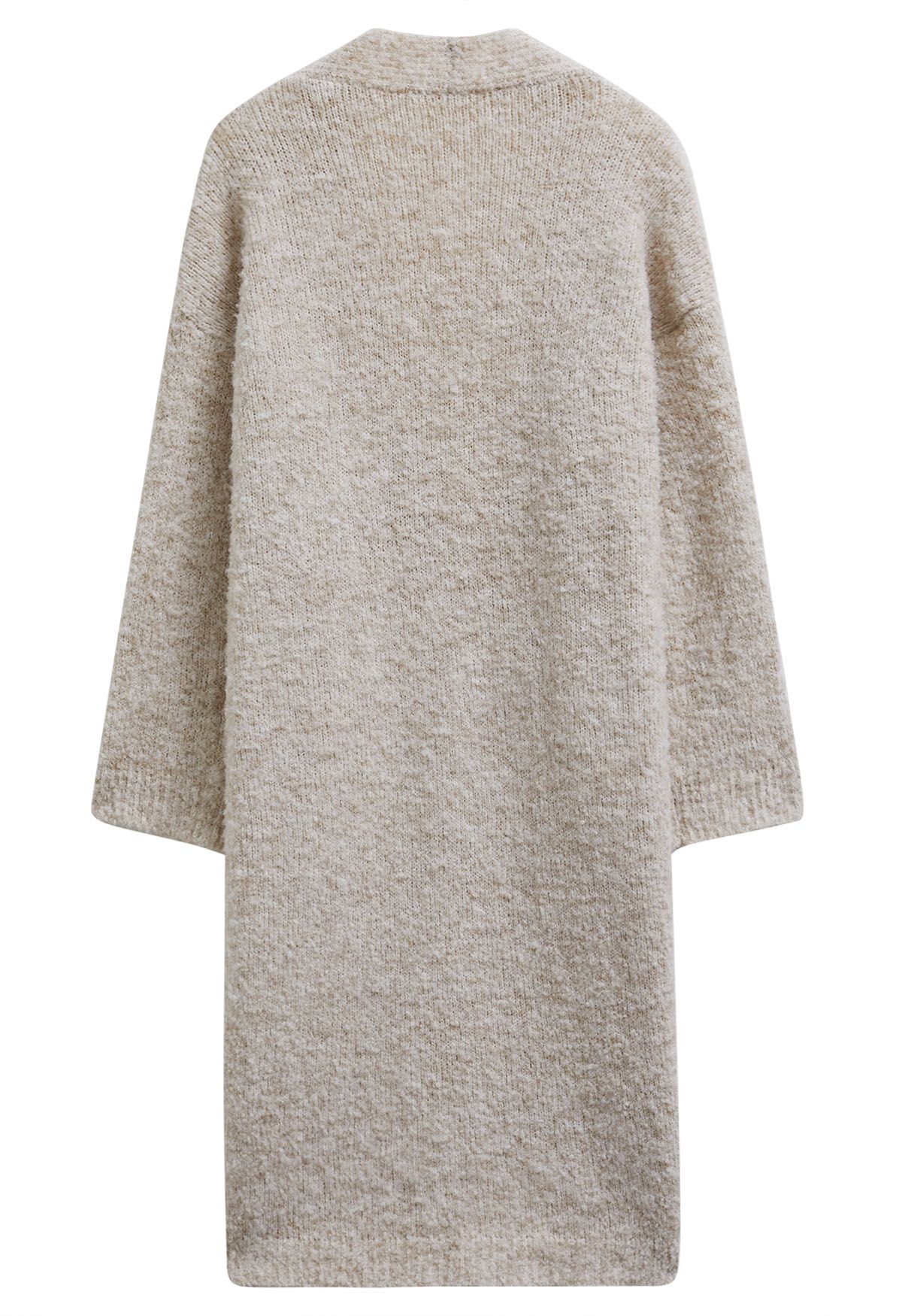 Mix-Knit Fuzzy Longline Cardigan in Oatmeal