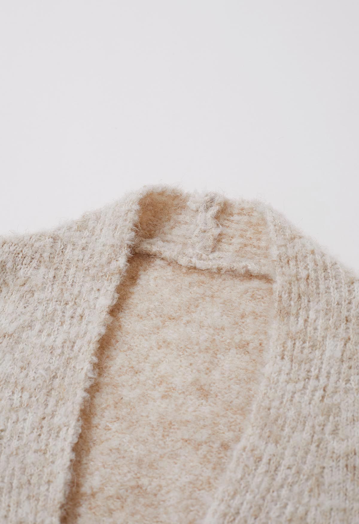 Mix-Knit Fuzzy Longline Cardigan in Oatmeal