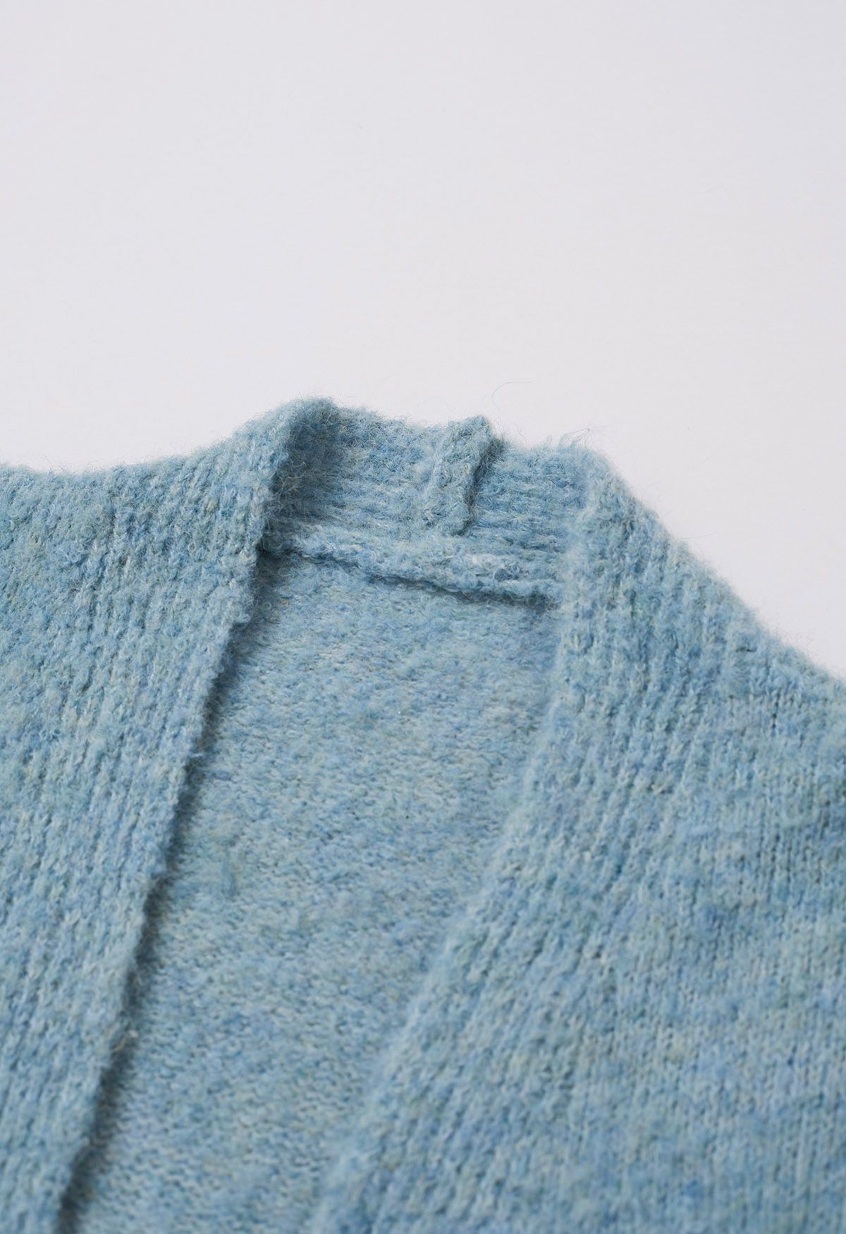 Mix-Knit Fuzzy Longline Cardigan in Blue