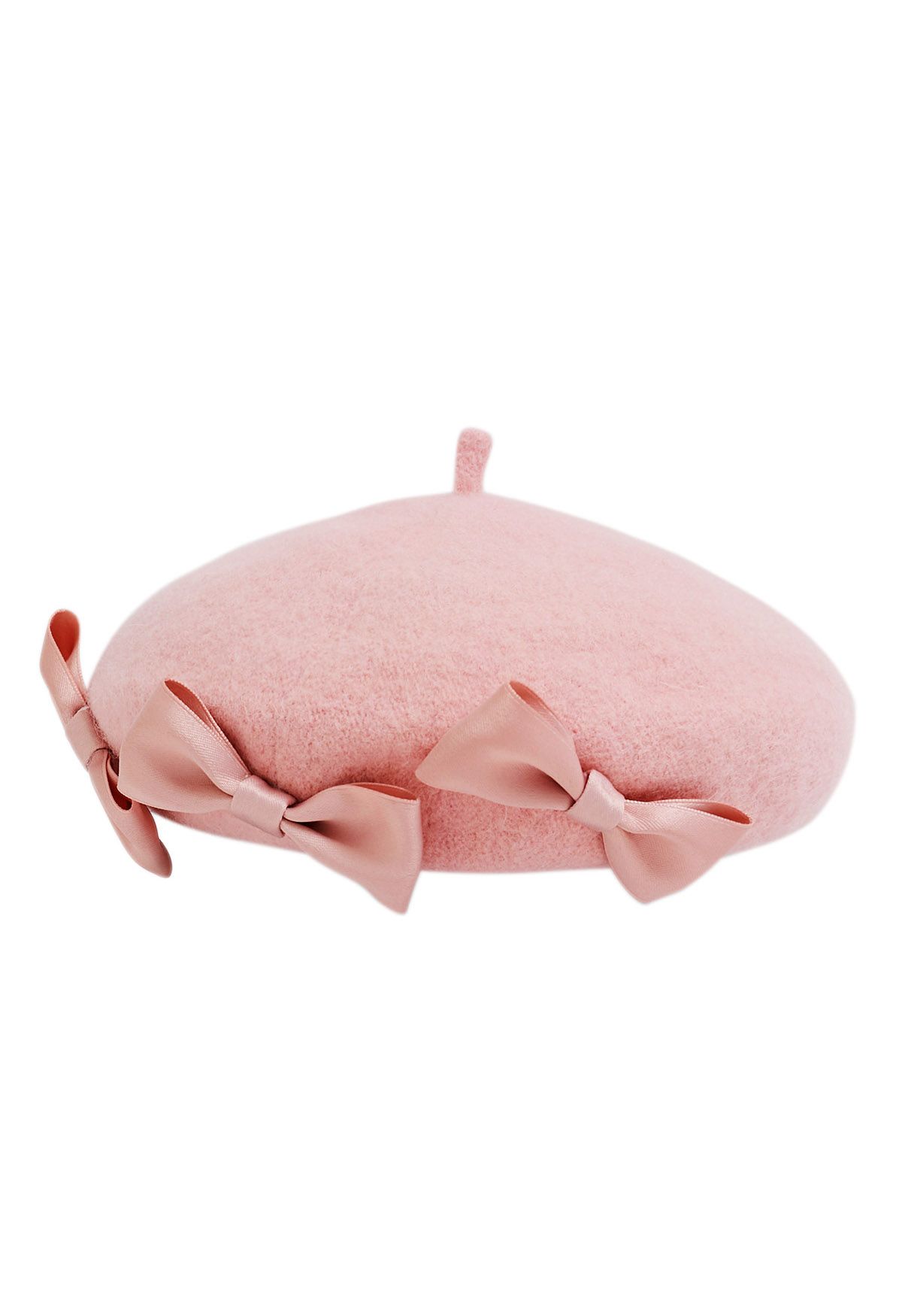 Sweet Bowknot Wool-Blend Beret in Pink