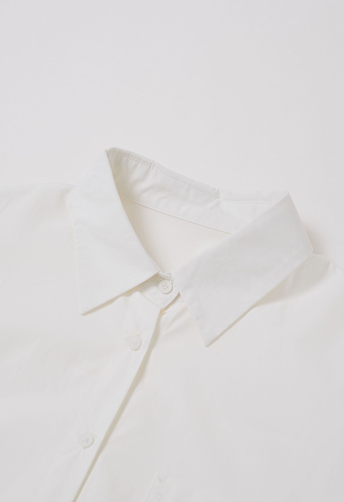 Bowknot Sleeve Patch Pocket Cotton Shirt in White