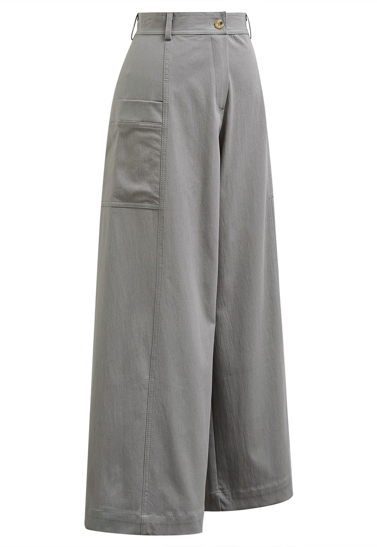 Side Patch Pockets Wide-Leg Pants in Grey