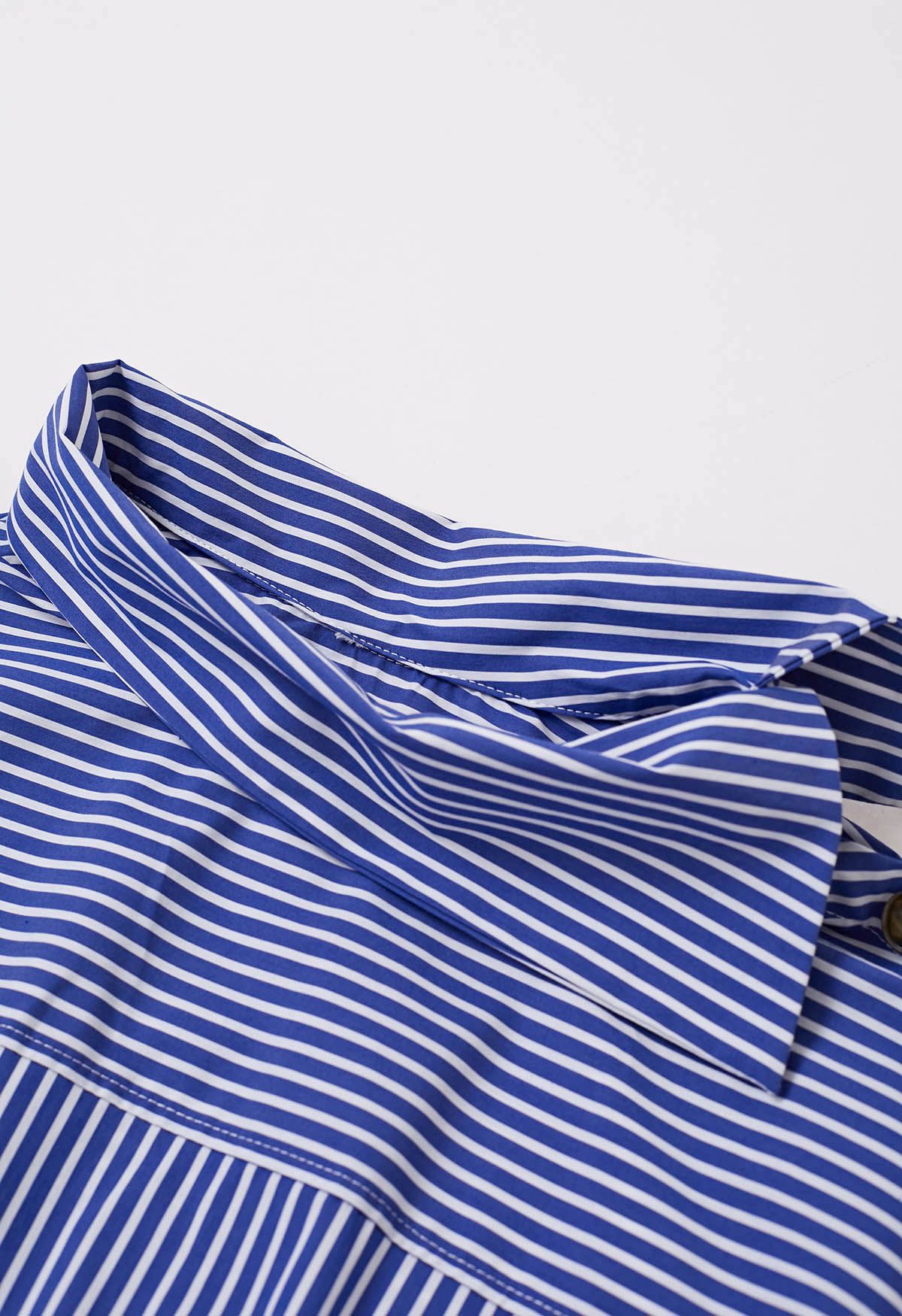 Buttoned Side Flap Collar Stripe Shirt in Blue