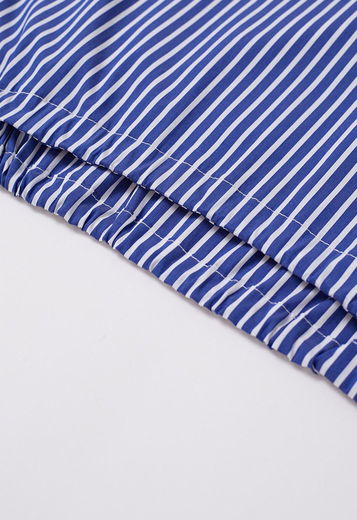 Buttoned Side Flap Collar Stripe Shirt in Blue