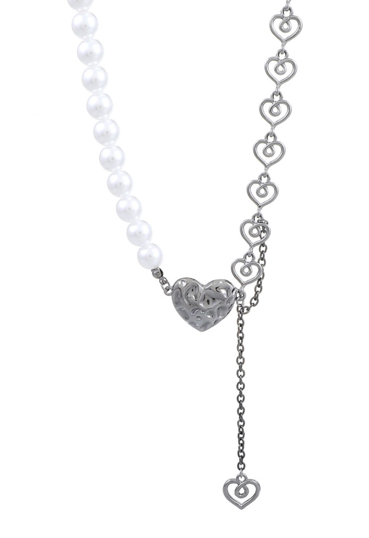 Pearly Hollow Heart Spliced Necklace