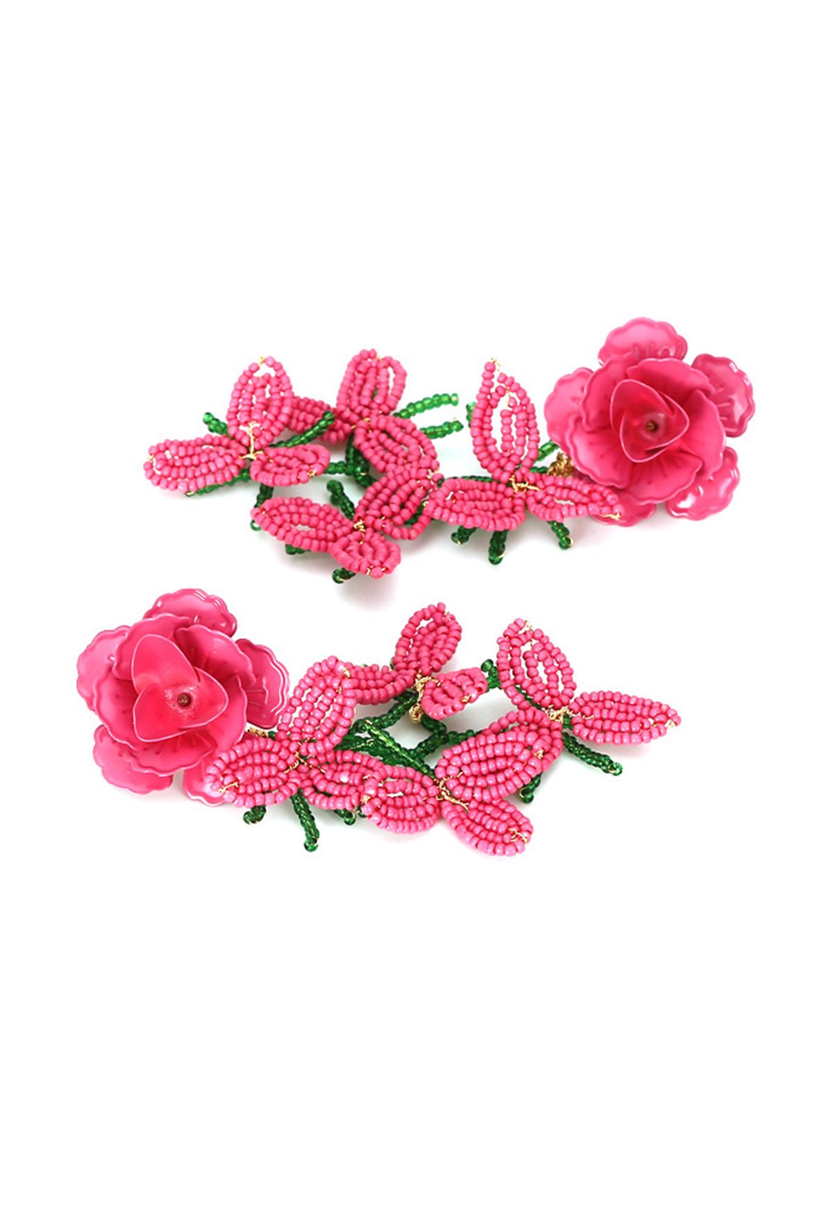 Pinky Beaded Flower Earrings