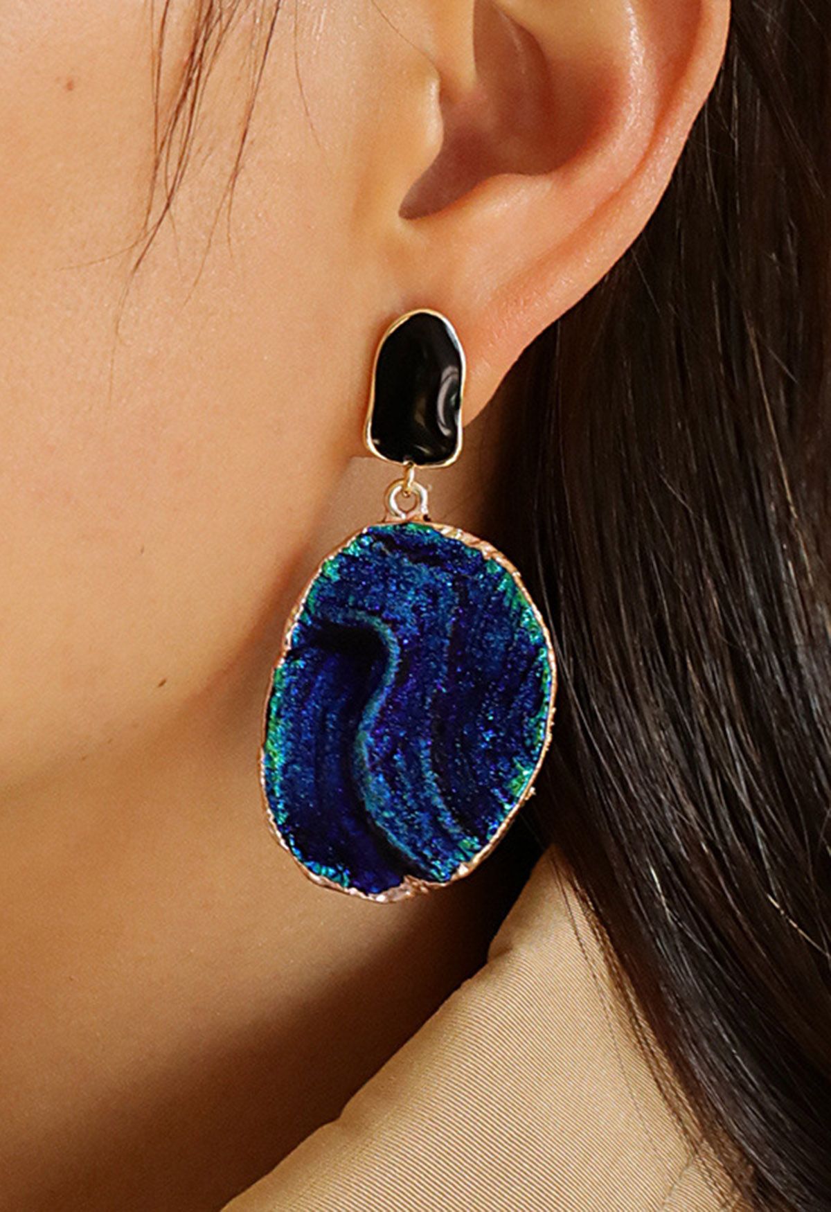 Shimmer Navy Blue Resin Earrings