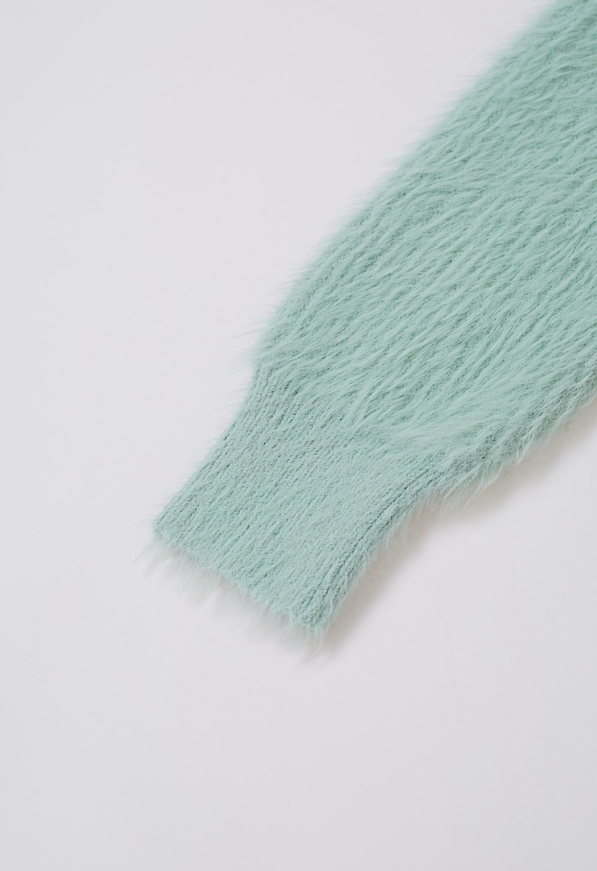 Tie Waist Button Fluffy Knit Longline Cardigan in Mint