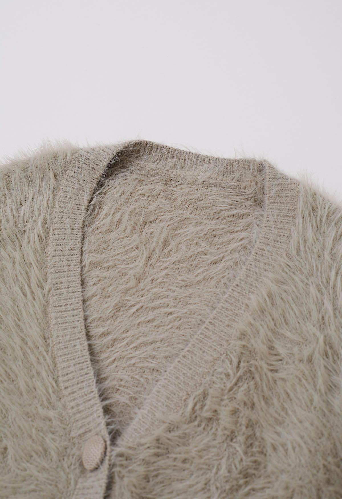 Tie Waist Button Fluffy Knit Longline Cardigan in Taupe