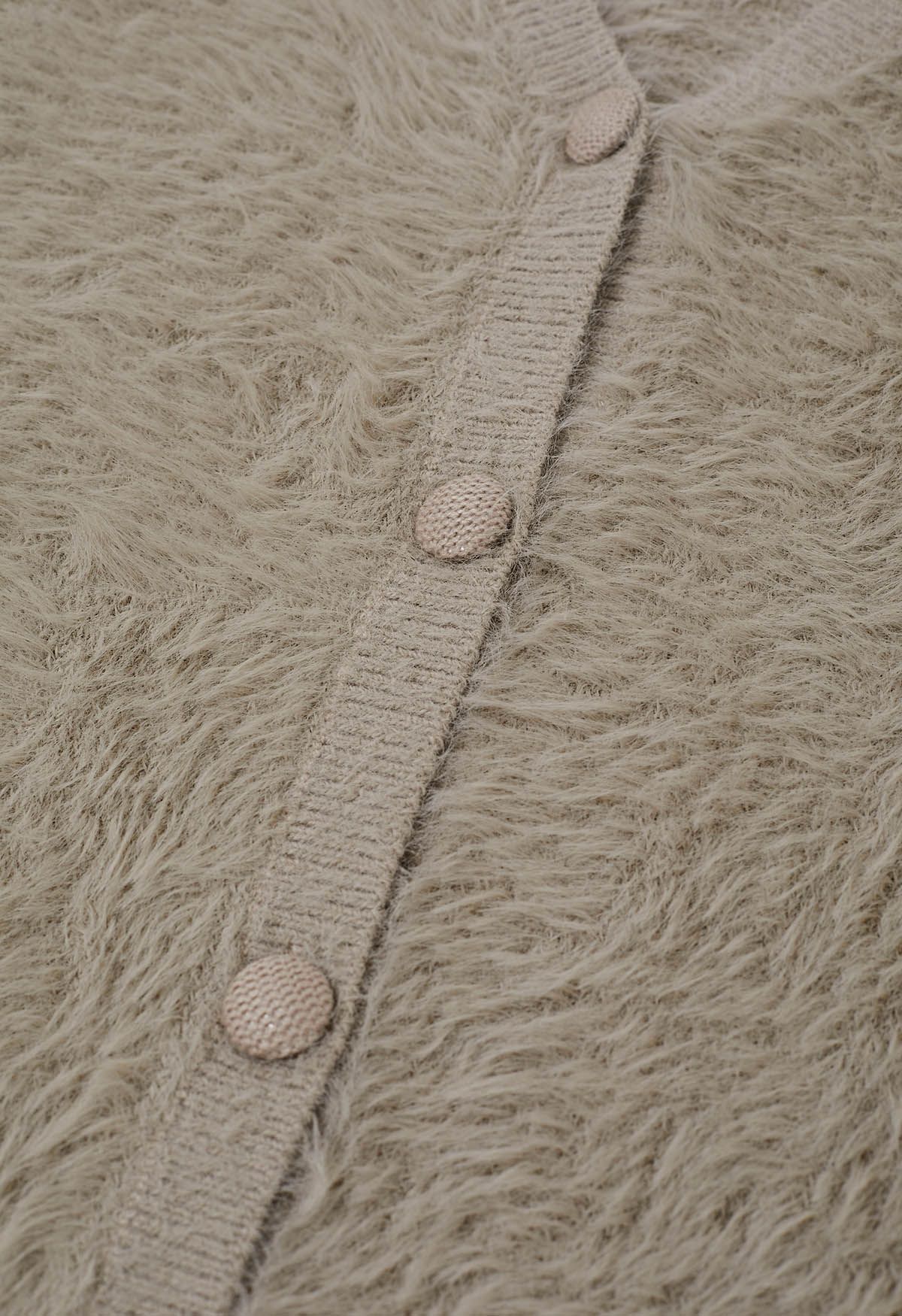 Tie Waist Button Fluffy Knit Longline Cardigan in Taupe