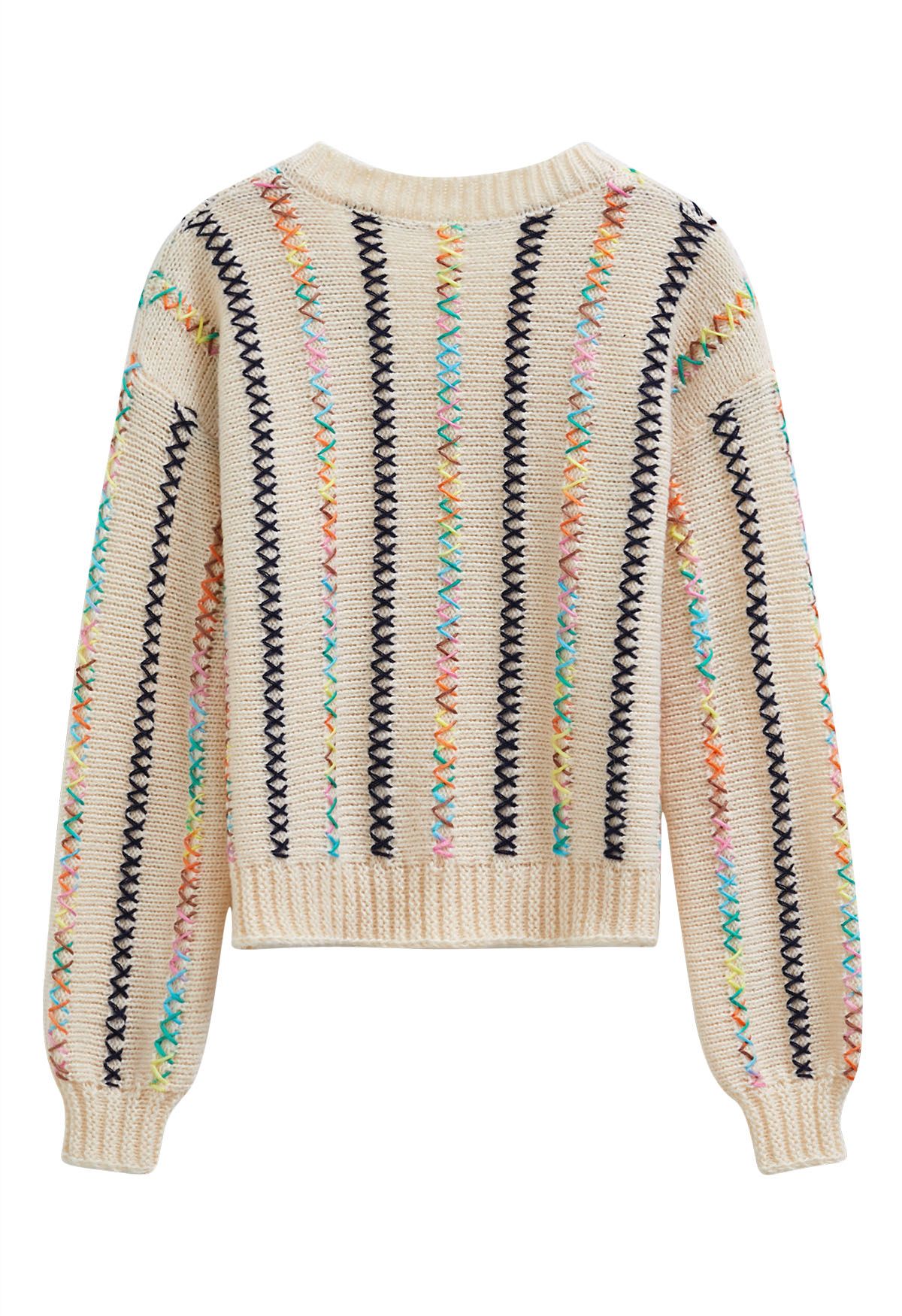 V-Neck Colorful X-Stitch Knit Sweater