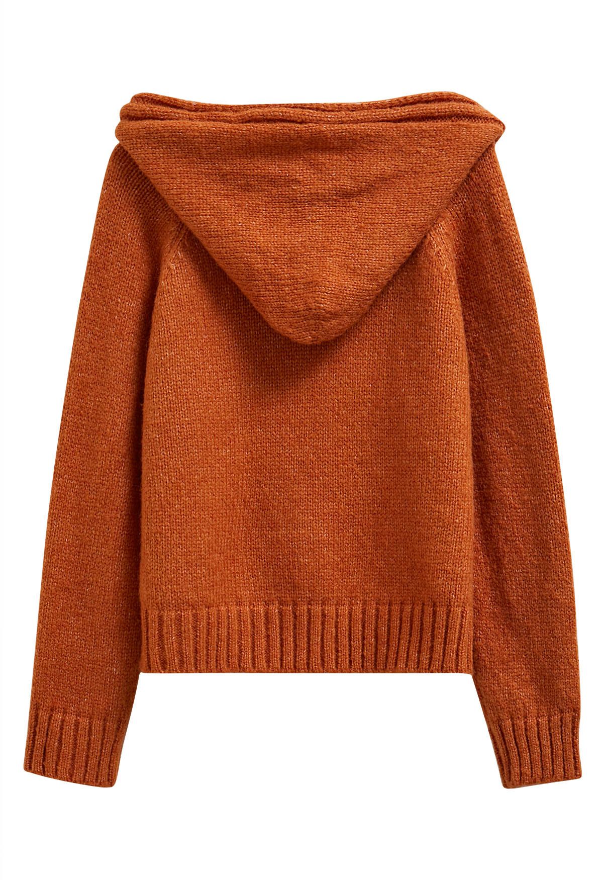 Relaxed-Fit Hooded Knit Sweater in Orange