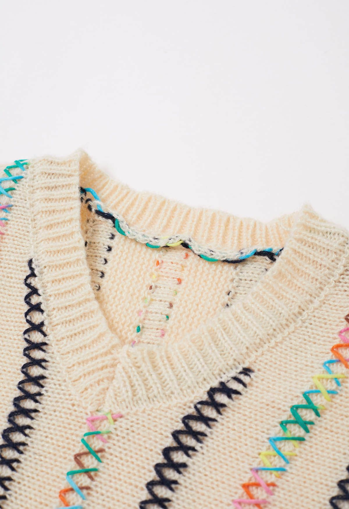 V-Neck Colorful X-Stitch Knit Sweater