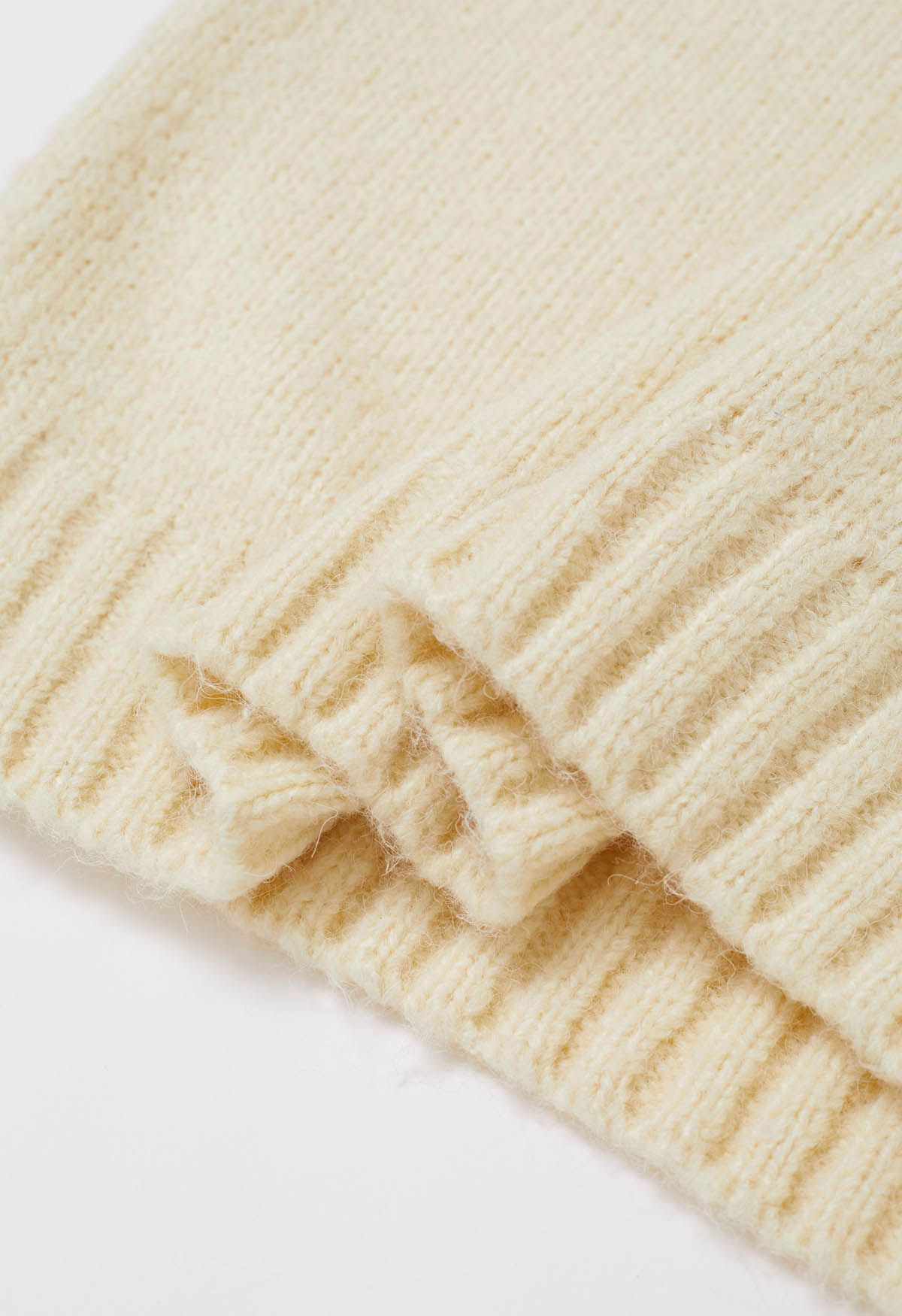 Relaxed-Fit Hooded Knit Sweater in Cream