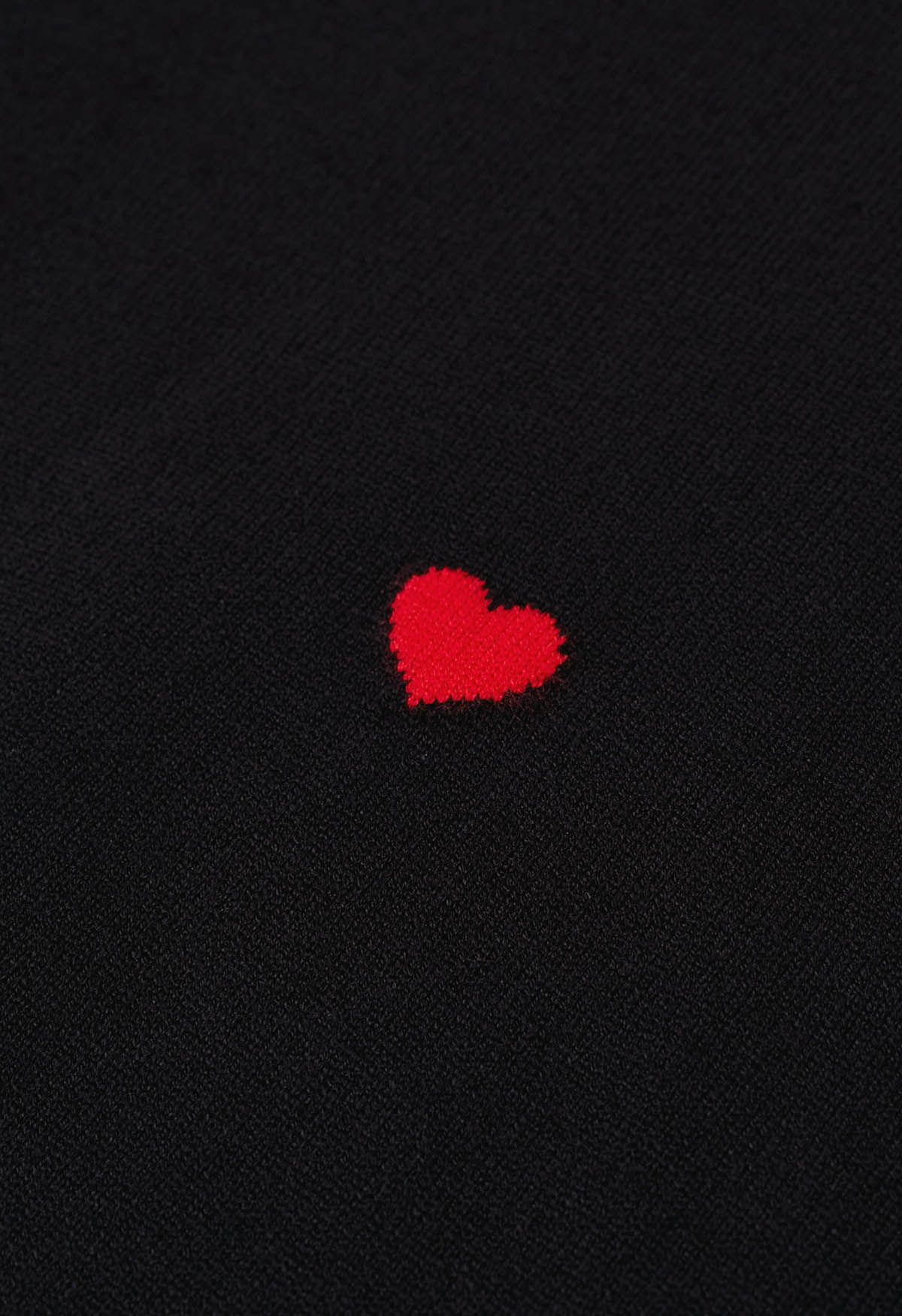 Red Heart Cotton Ruffle Spliced Knit Top in Black