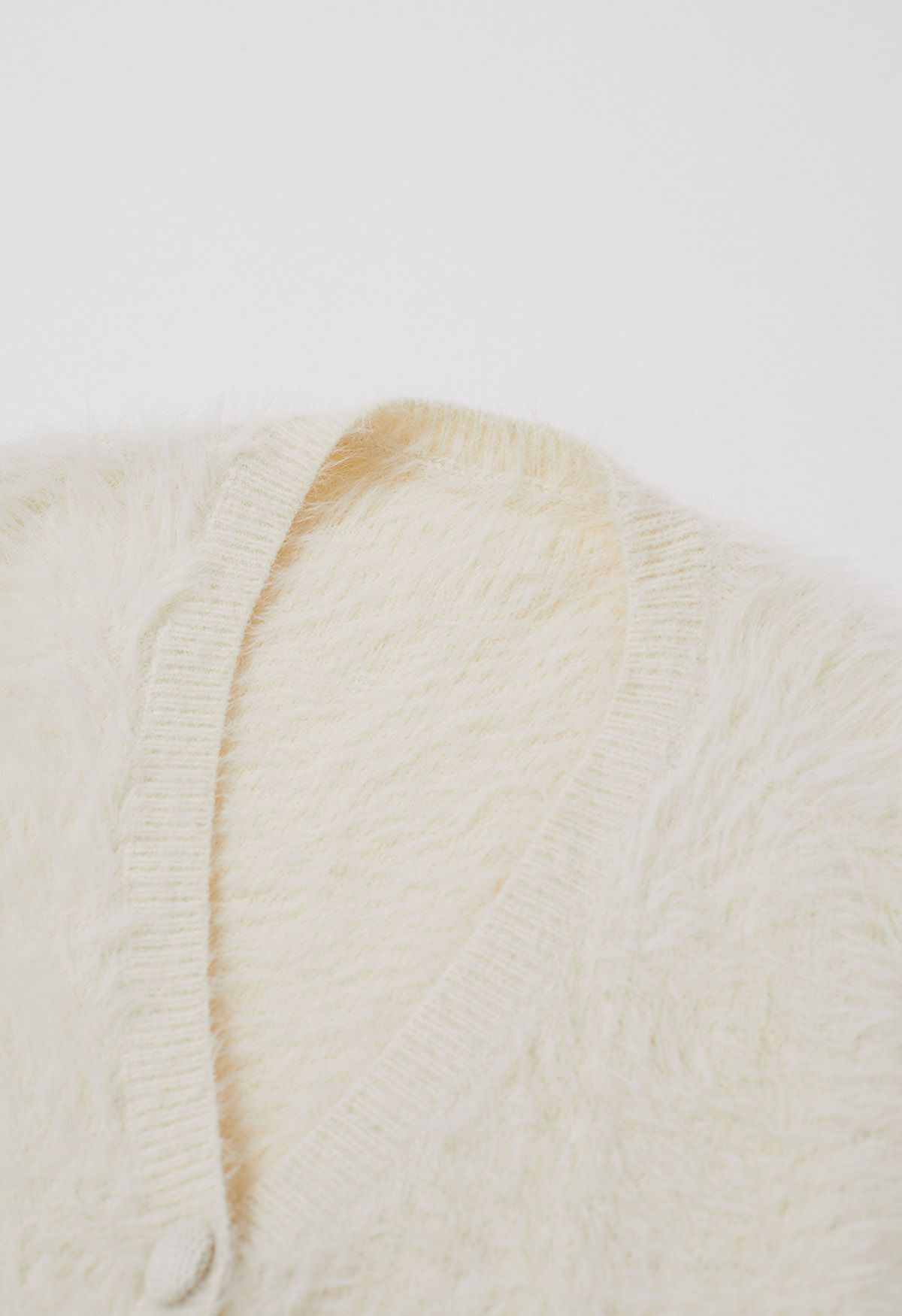 Tie Waist Button Fluffy Knit Longline Cardigan in Cream