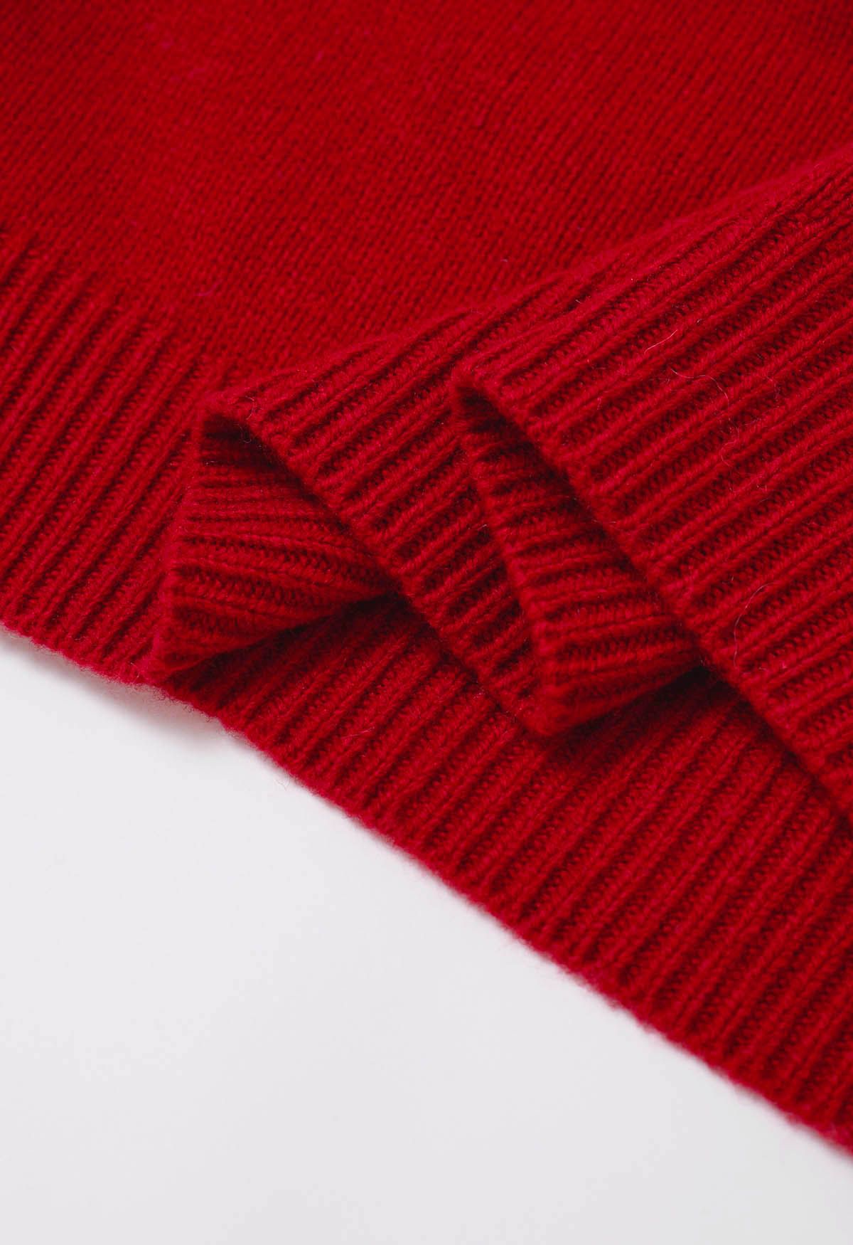 Hollow Out Diamond Knit Sweater in Red