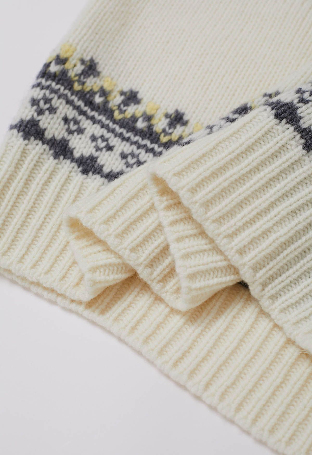 Nordic-Inspired Fair Isle Knit Sweater in Cream