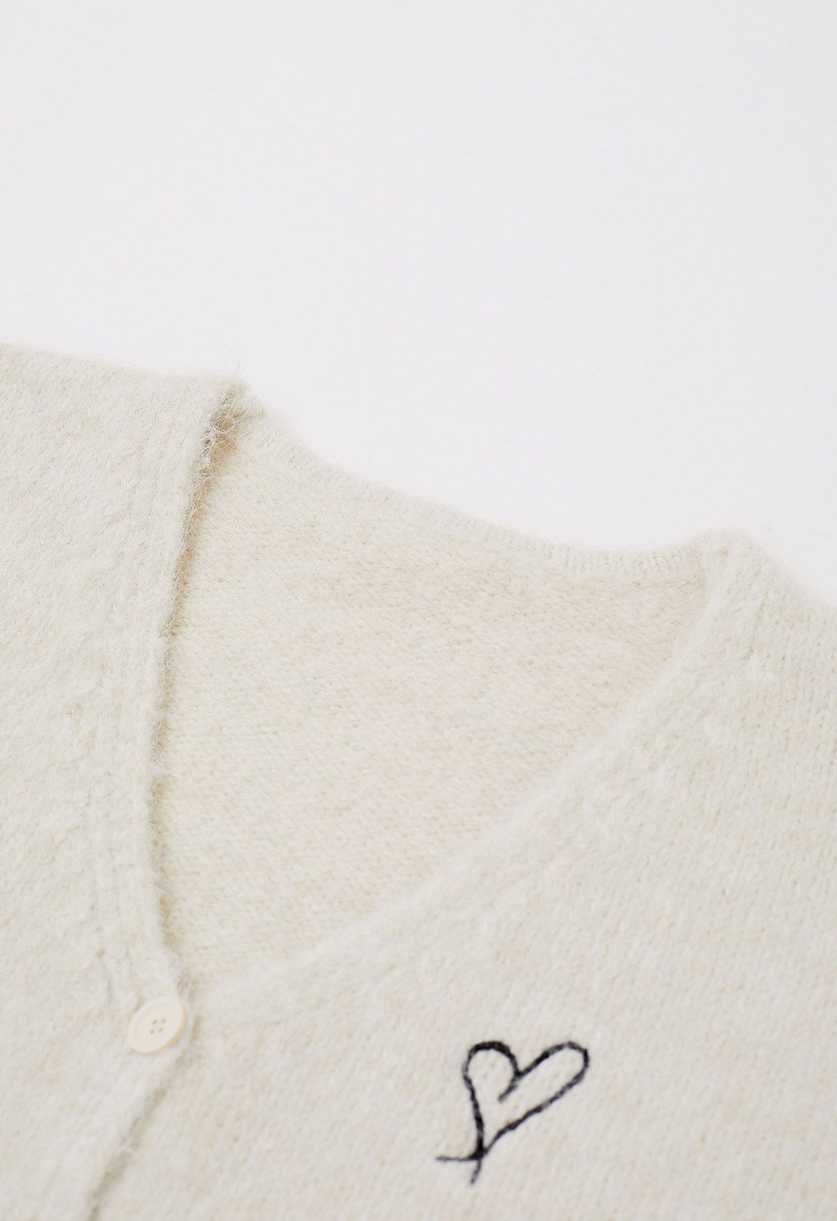 Cozy Heart V-Neck Buttoned Knit Cardigan in Ivory