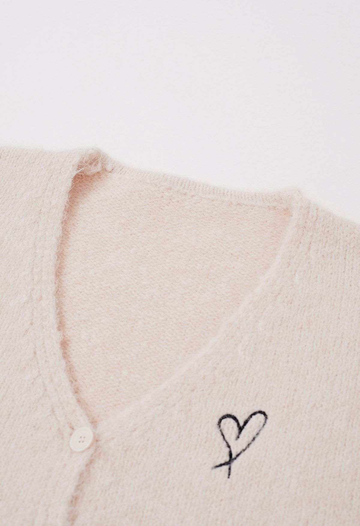 Cozy Heart V-Neck Buttoned Knit Cardigan in Light Pink