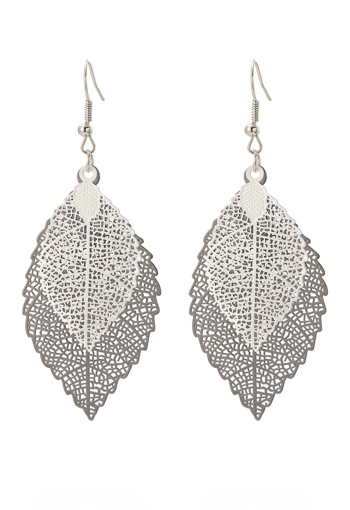 Boho Double Leaf Earrings in Black