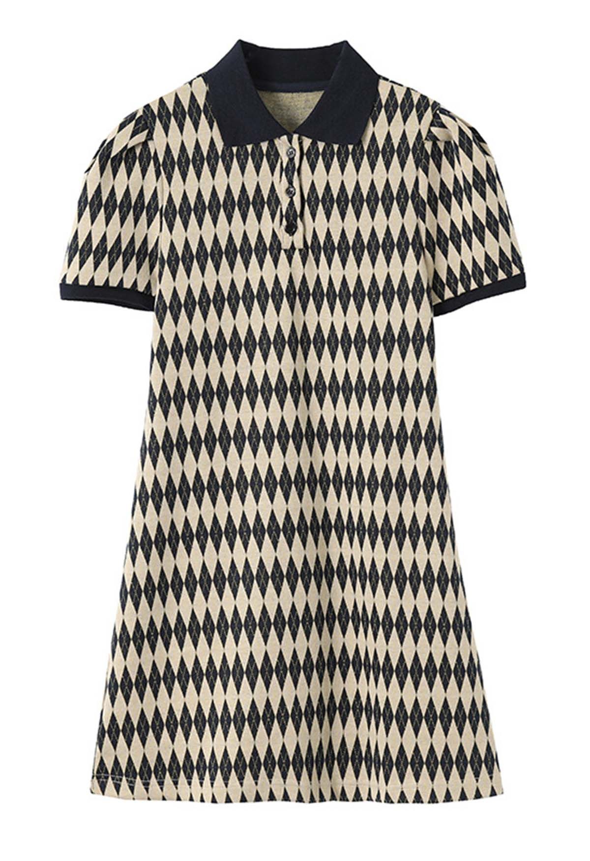 Diamond Pattern Knitted Polo Dress