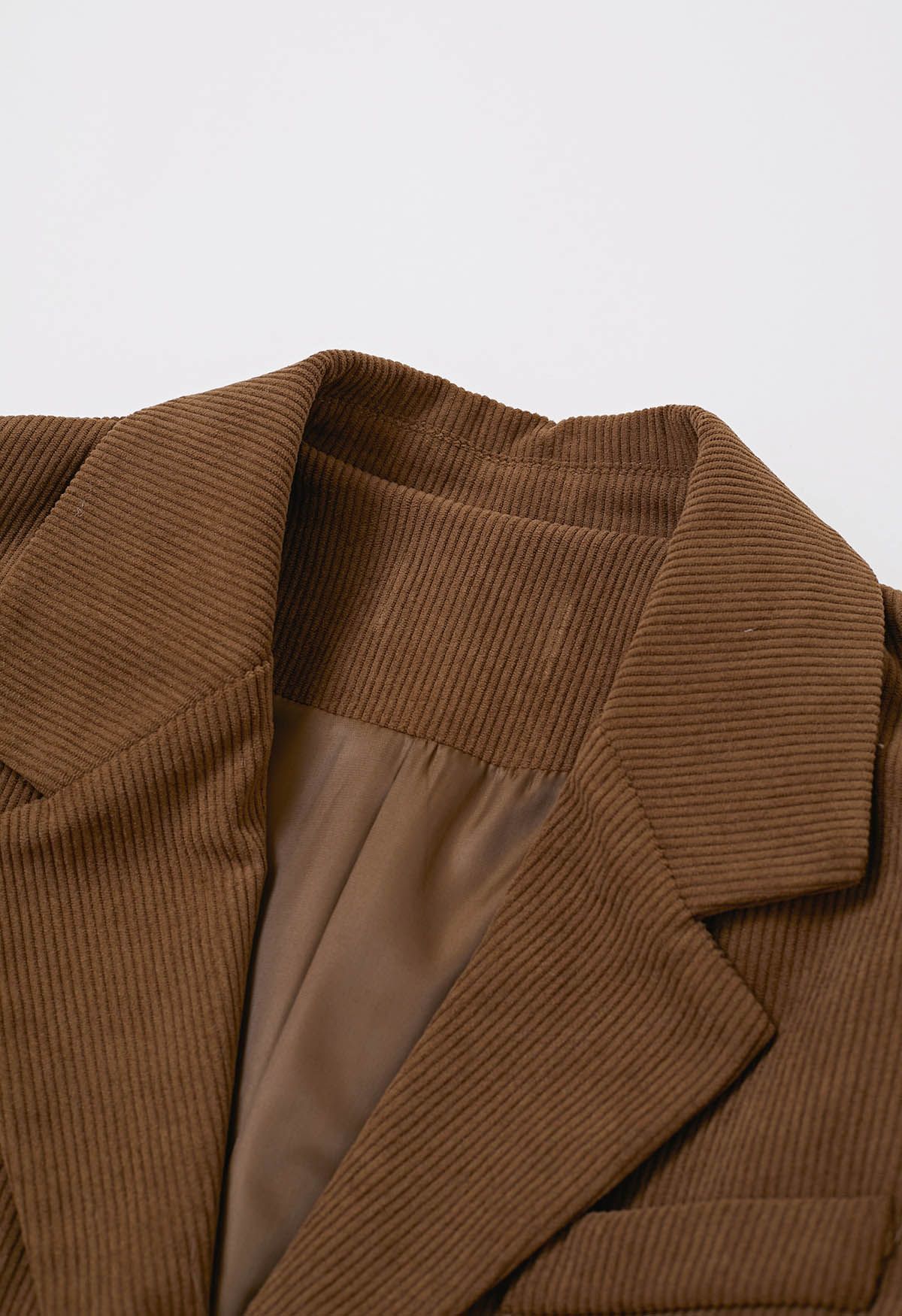 Notched Lapel Golden Button Corduroy Blazer