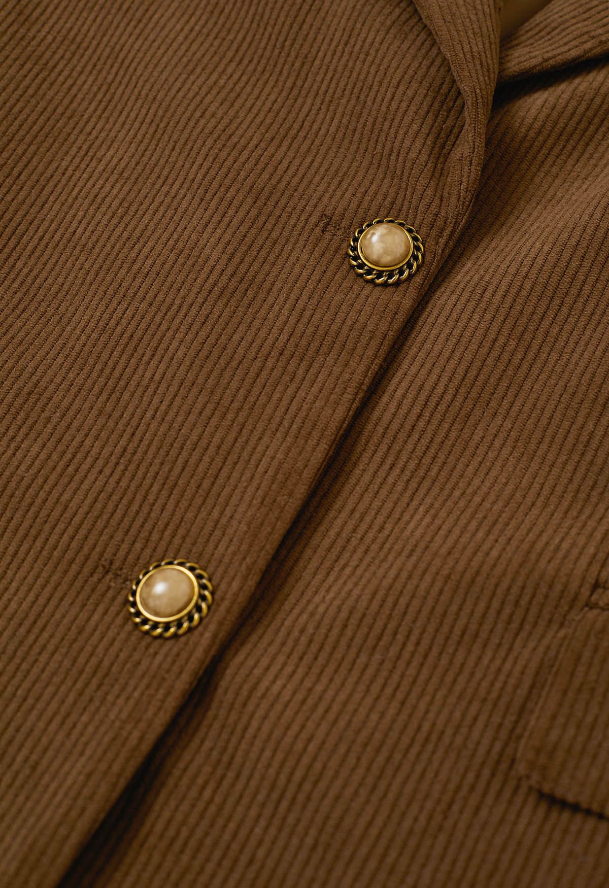 Notched Lapel Golden Button Corduroy Blazer