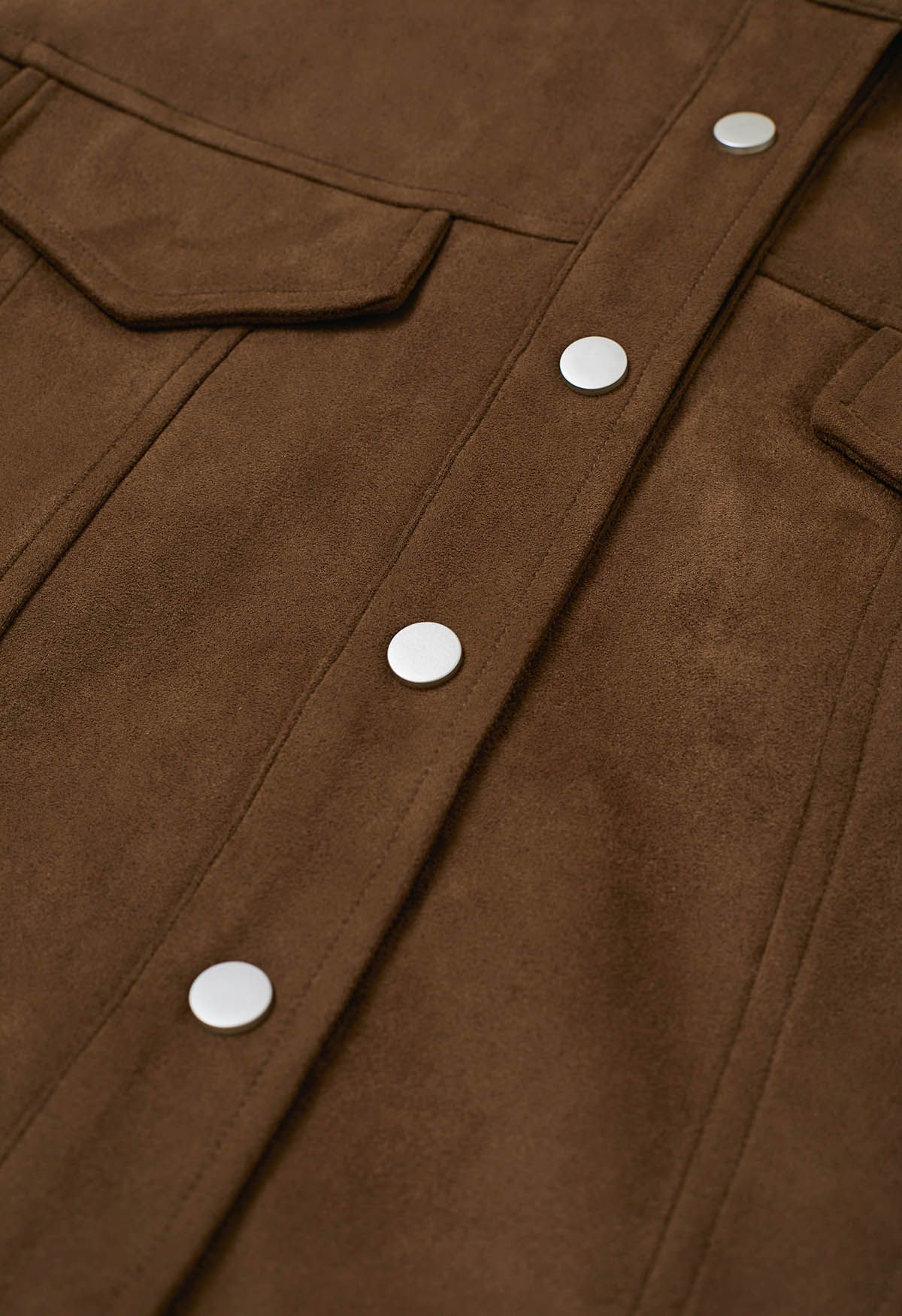 Snap Button Faux Suede Jacket in Chocolate