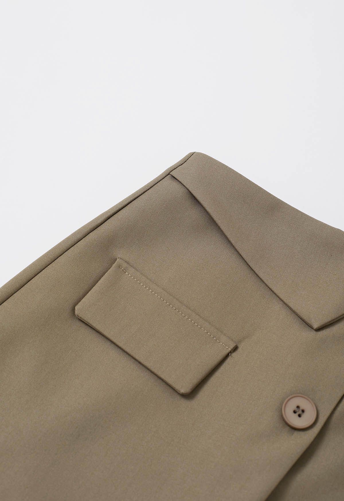 High Waist Flap Pocket Mini Skorts in Khaki