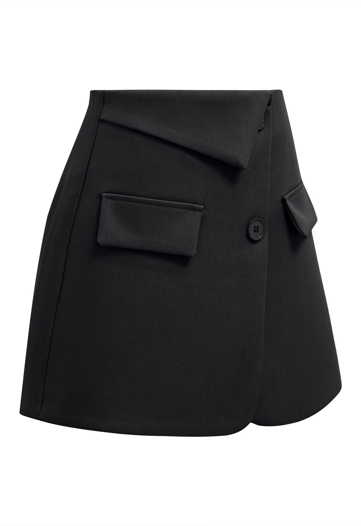 High Waist Flap Pocket Mini Skorts in Black