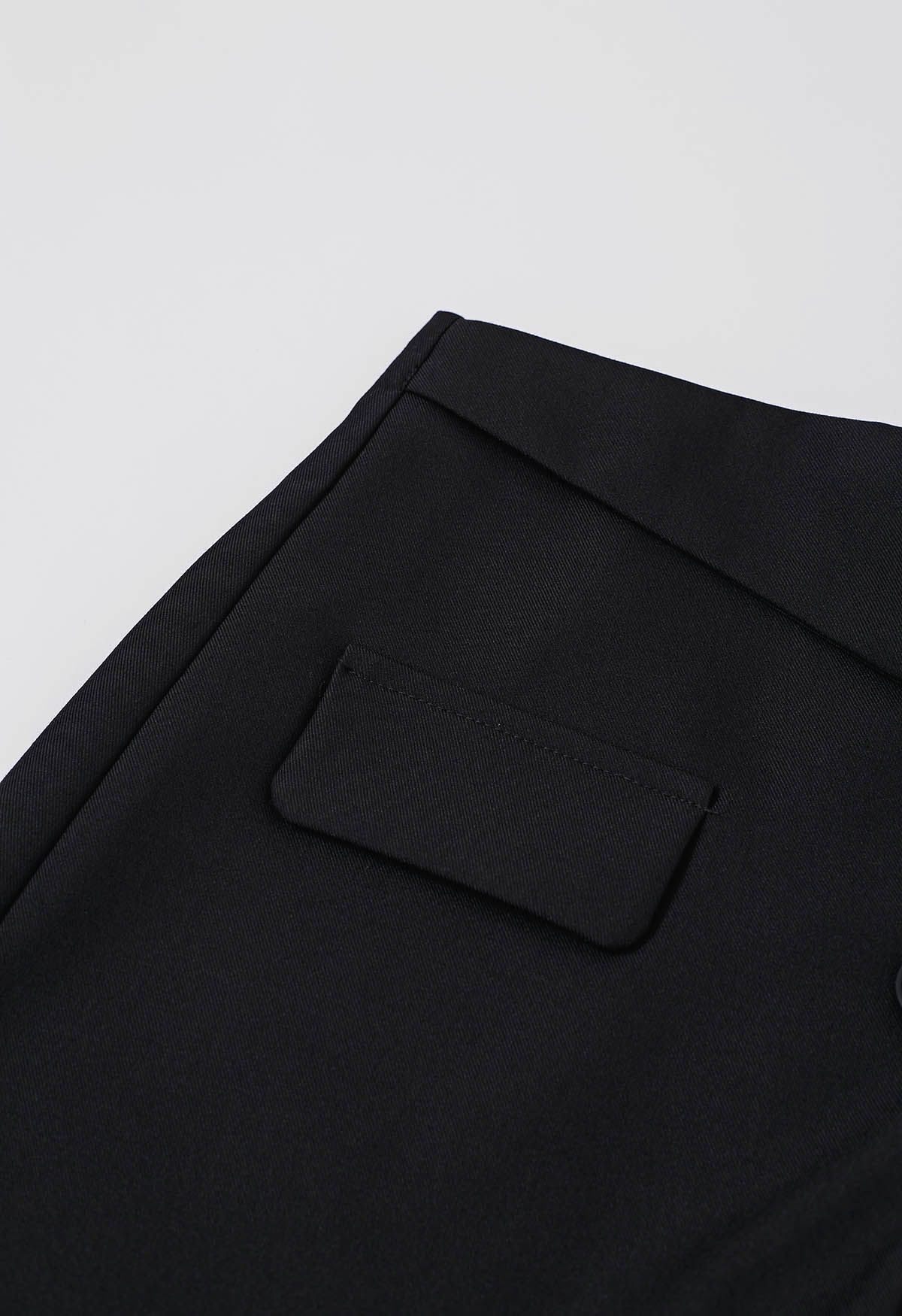 High Waist Flap Pocket Mini Skorts in Black