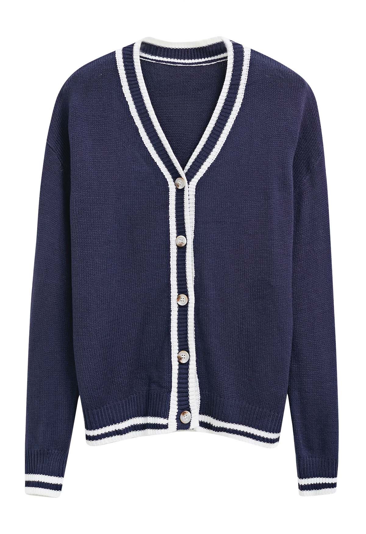 Contrast Edge Button Knit Cardigan