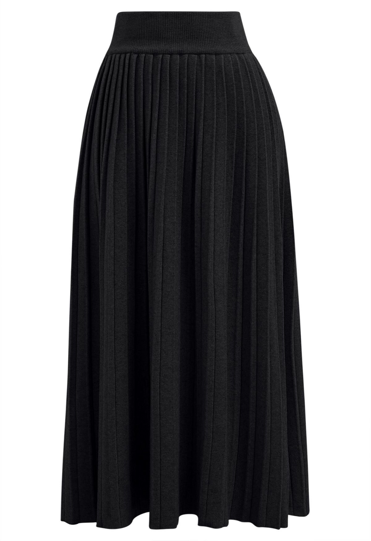 Flare Cuffs Button Knit Top and Midi Skirt in Black