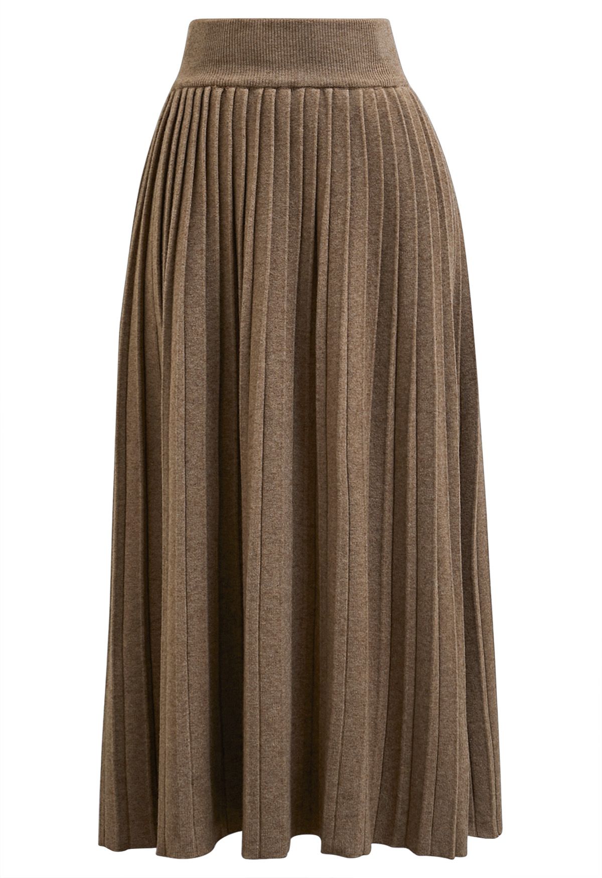 Flare Cuffs Button Knit Top and Midi Skirt in Khaki