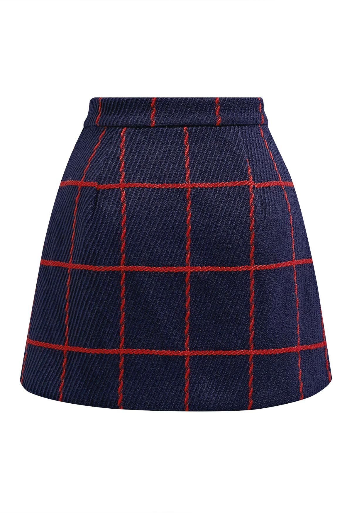 Red Plaid Flap Mini Skirt