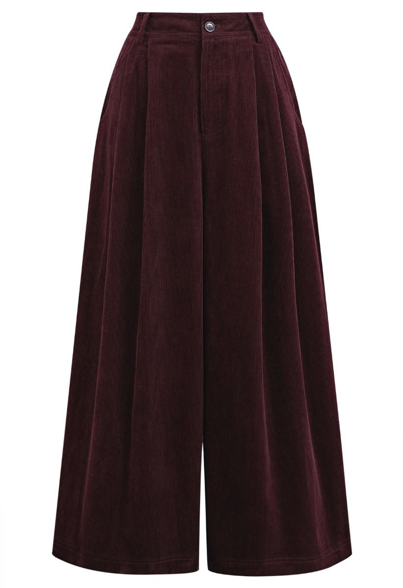 Side Pockets Corduroy Wide-Leg Pants