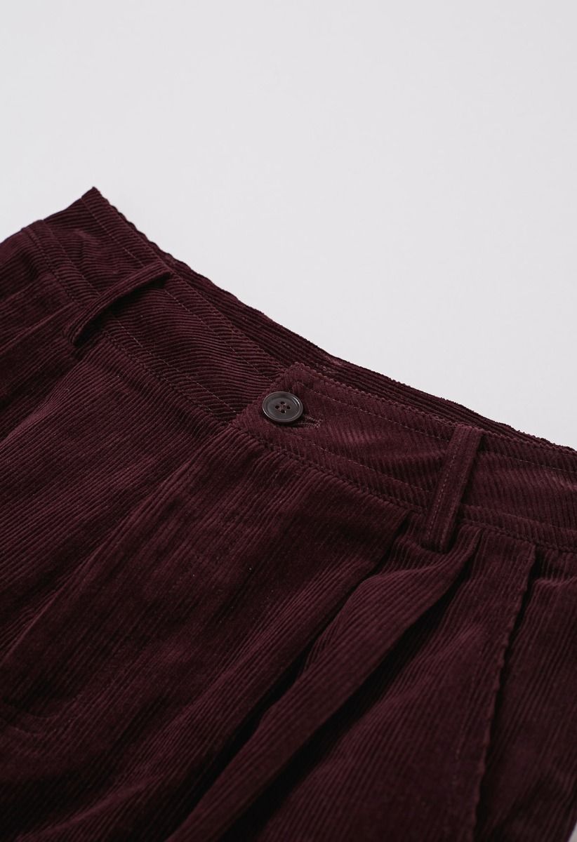 Side Pockets Corduroy Wide-Leg Pants