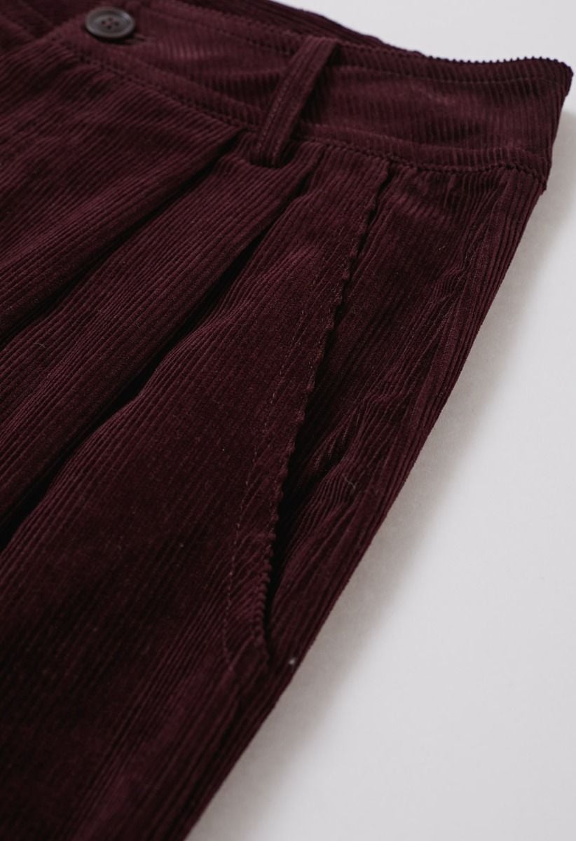 Side Pockets Corduroy Wide-Leg Pants