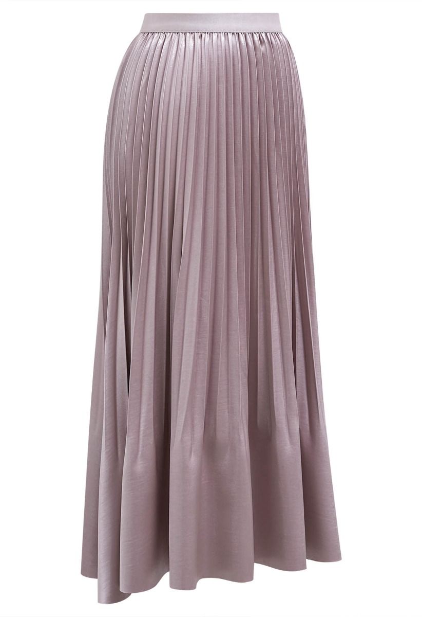 Smooth Satin Pleated Midi Skirt in Pink