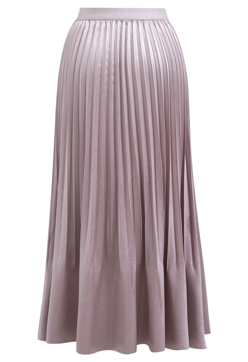 Smooth Satin Pleated Midi Skirt in Pink